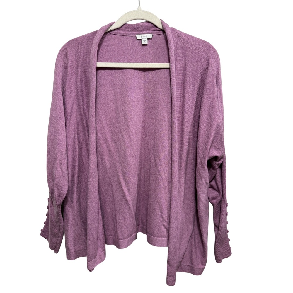 Pure‎ Jill Womens XLP Purple Cotton Cashmere Open Front Cardigan Button Cuff XLP